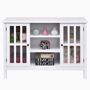 White Wood Sofa Table Console Cabinet with Tempered Glass Panel Doors - Deals Kiosk
