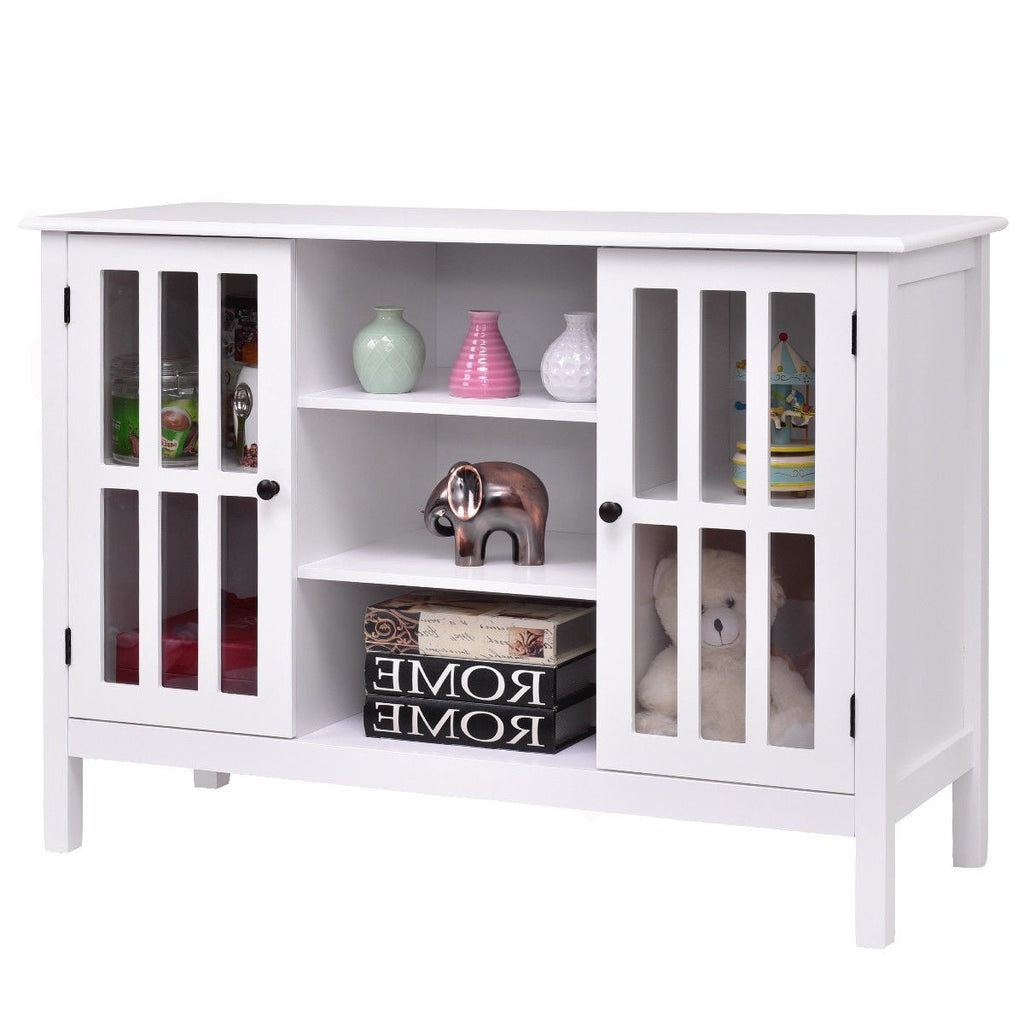 White Wood 43-inch TV Stand with Glass Panel Doors - Deals Kiosk