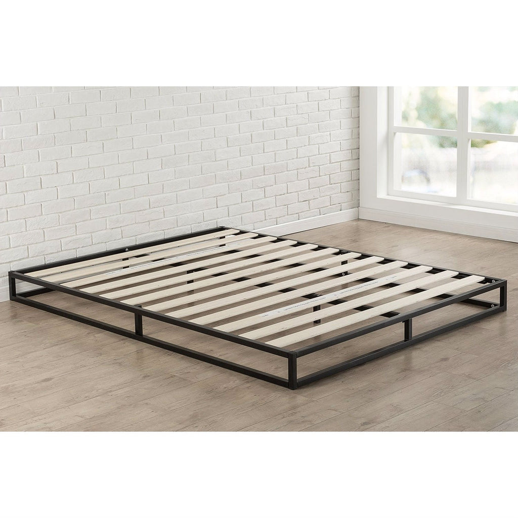 Queen size 6-inch Low Profile Metal Platform Bed Frame with Wooden Slats - Deals Kiosk