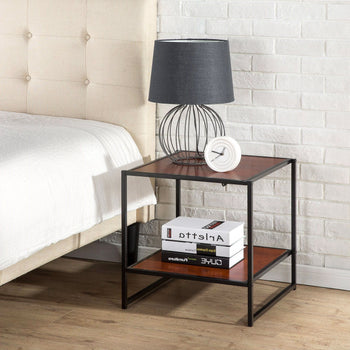 Modern Steel Frame End Table Nightstand in Brown - Deals Kiosk