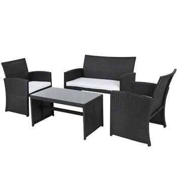 Black Resin Wicker 4-Piece Outdoor Patio Furniture Set with White Seat Cushions - Deals Kiosk