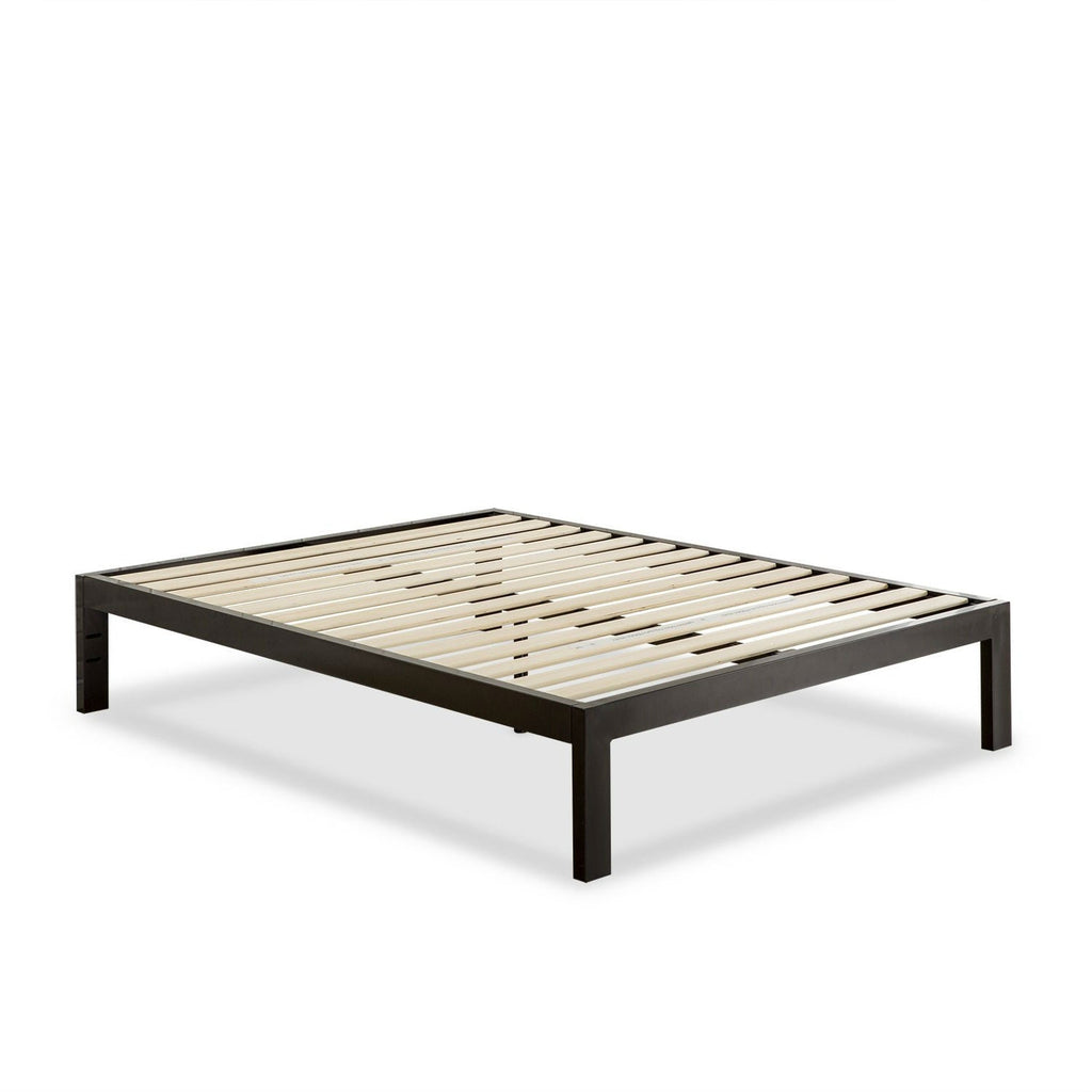 Full Modern Black Metal Platform Bed Frame with Wood Slats