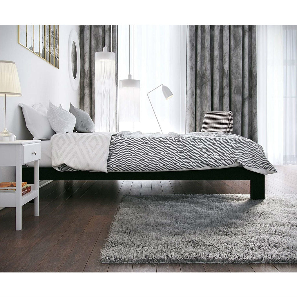 Full Modern Black Metal Platform Bed Frame with Wood Slats - Deals Kiosk