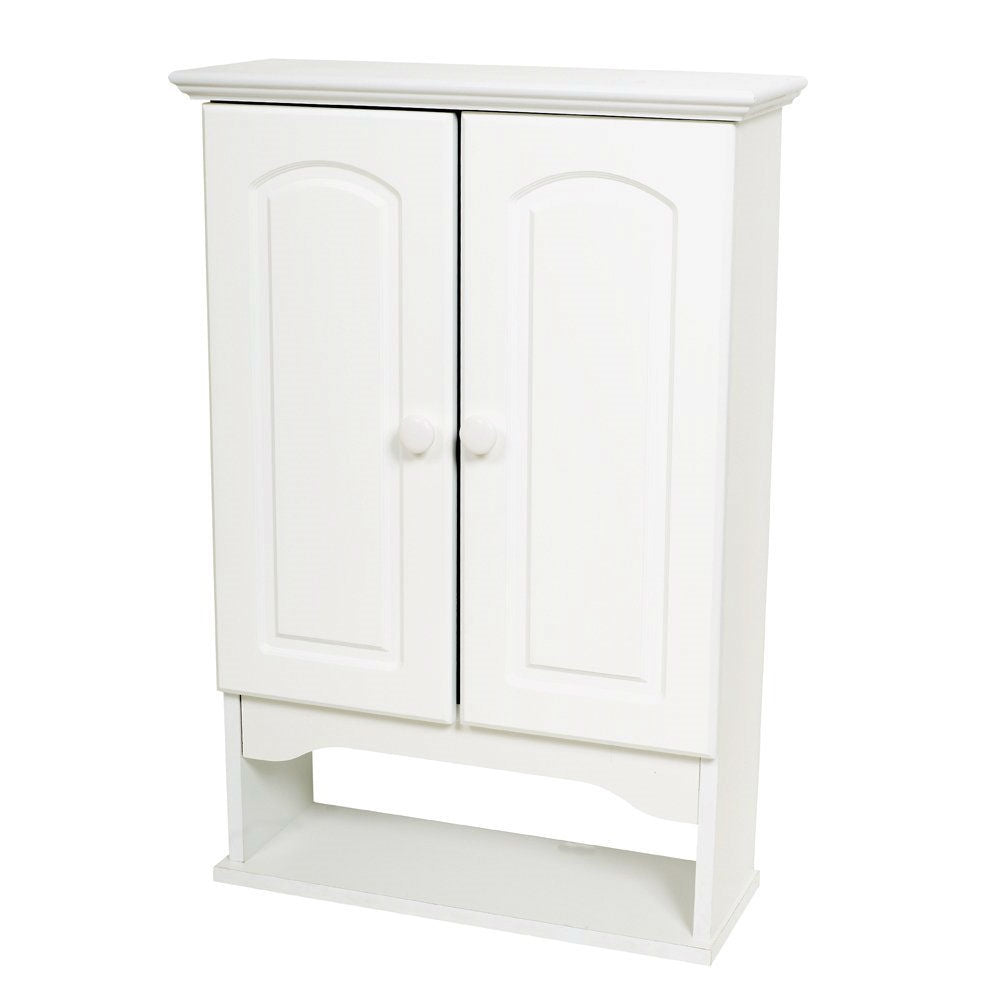 White 2-Door Bathroom Wall Cabinet with Open Storage Shelf - Deals Kiosk