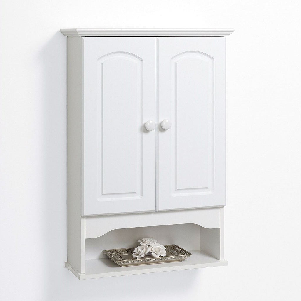 White 2-Door Bathroom Wall Cabinet with Open Storage Shelf - Deals Kiosk