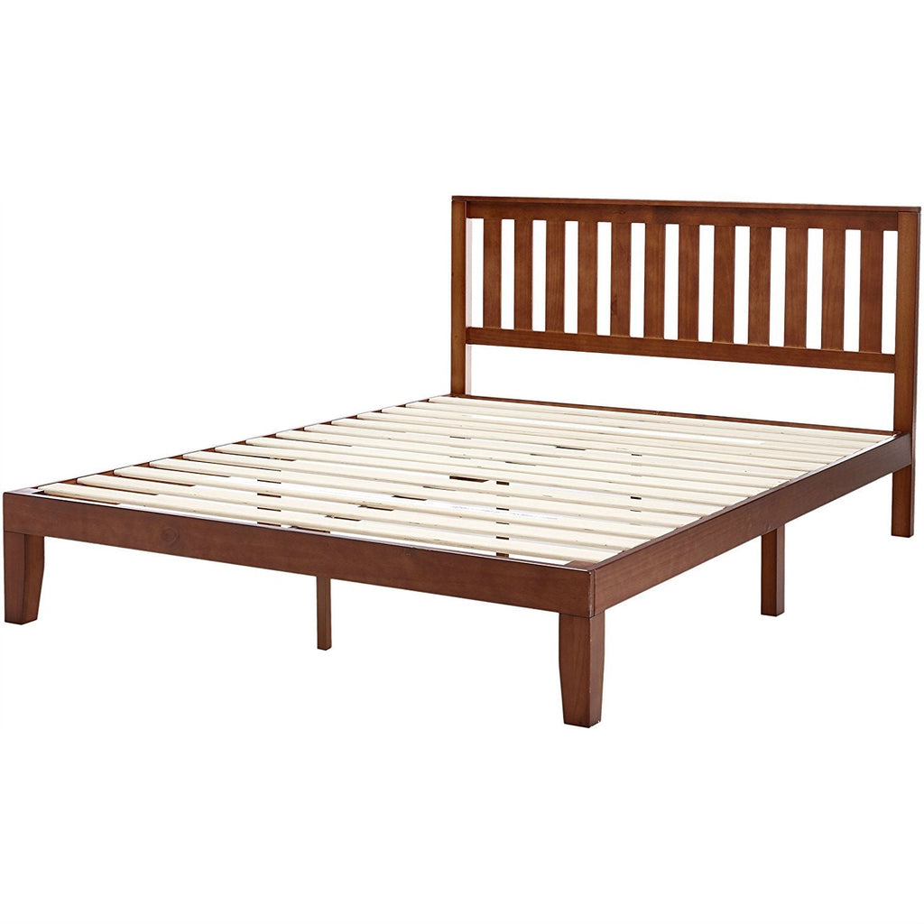 Queen size Mission Style Solid Wood Platform Bed Frame with Headboard in Espresso Finish - Deals Kiosk