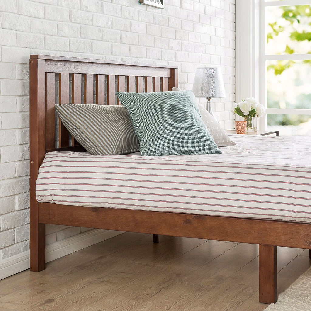 Queen size Mission Style Solid Wood Platform Bed Frame with Headboard in Espresso Finish - Deals Kiosk