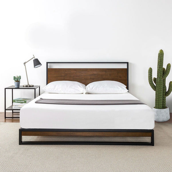 Twin size Metal Wood Platform Bed Frame with Headboard - Deals Kiosk