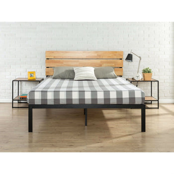 Queen size Modern Wood and Metal Platform bed Frame with Headboard - Deals Kiosk