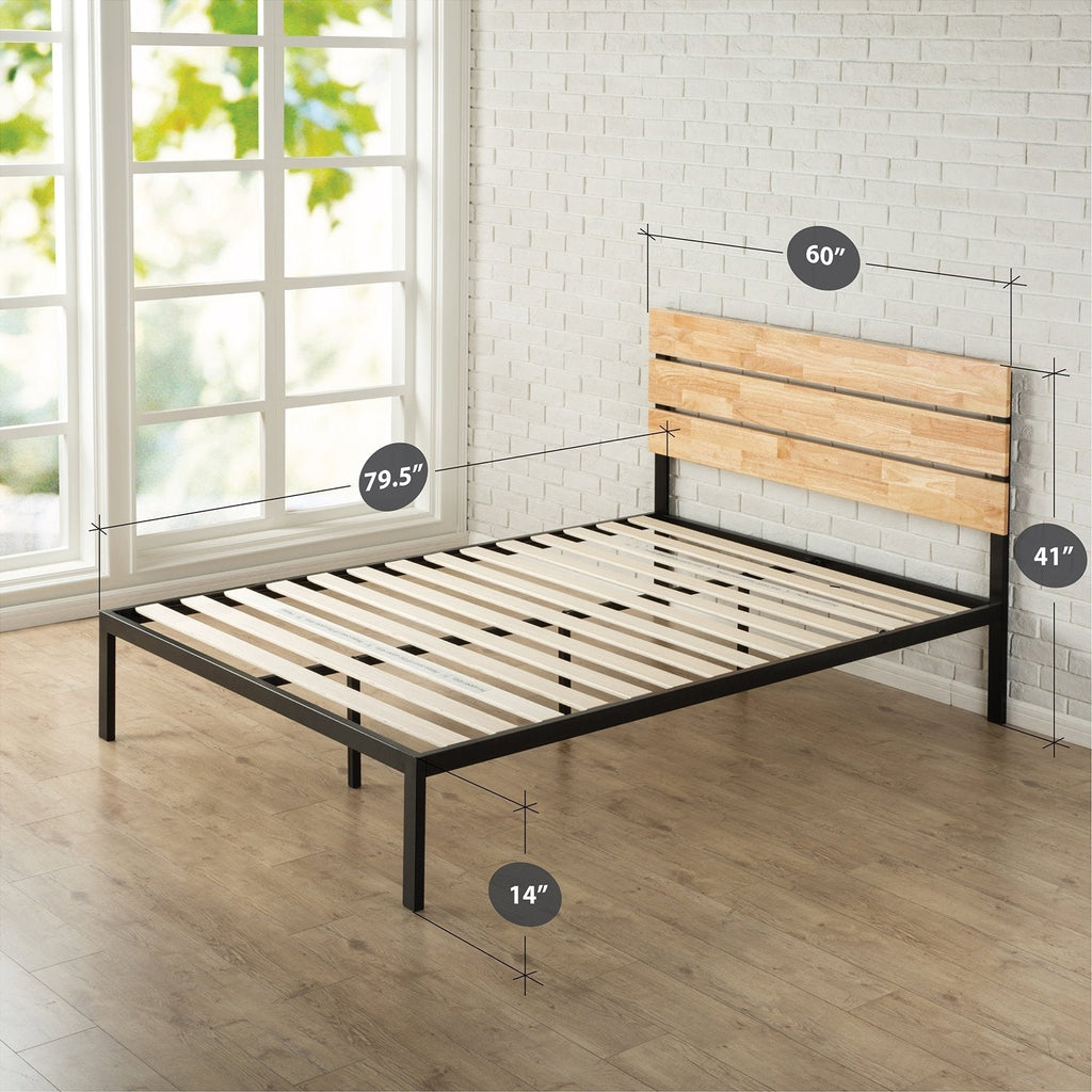 Queen size Modern Wood and Metal Platform bed Frame with Headboard - Deals Kiosk