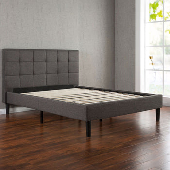 Twin size Classic Grey Fabric Upholstered Platform Bed with Padded Headboard - Deals Kiosk