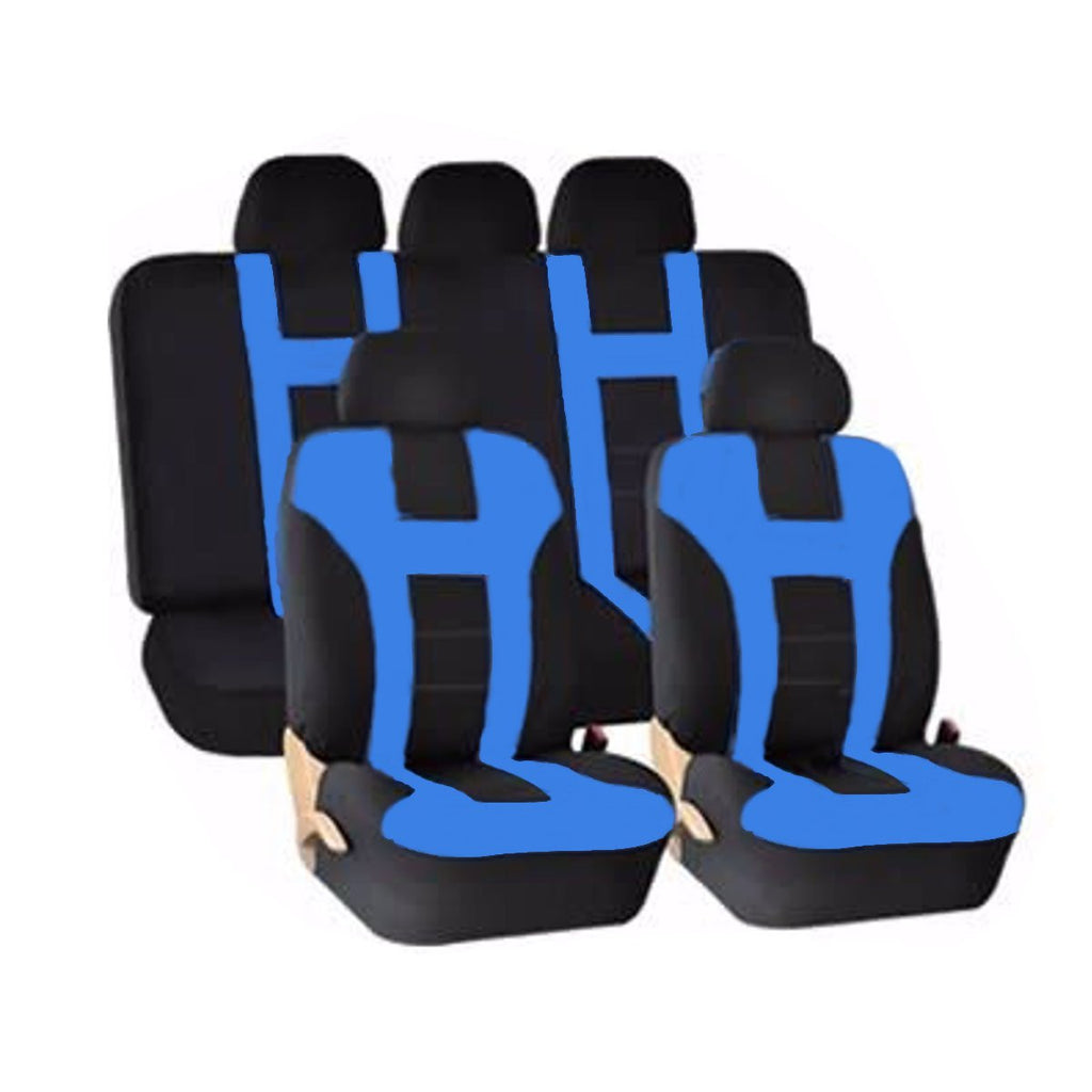 Universal Car Seat Covers Front Rear Protectors 9 Piece Set Washable Blue & Black - Deals Kiosk