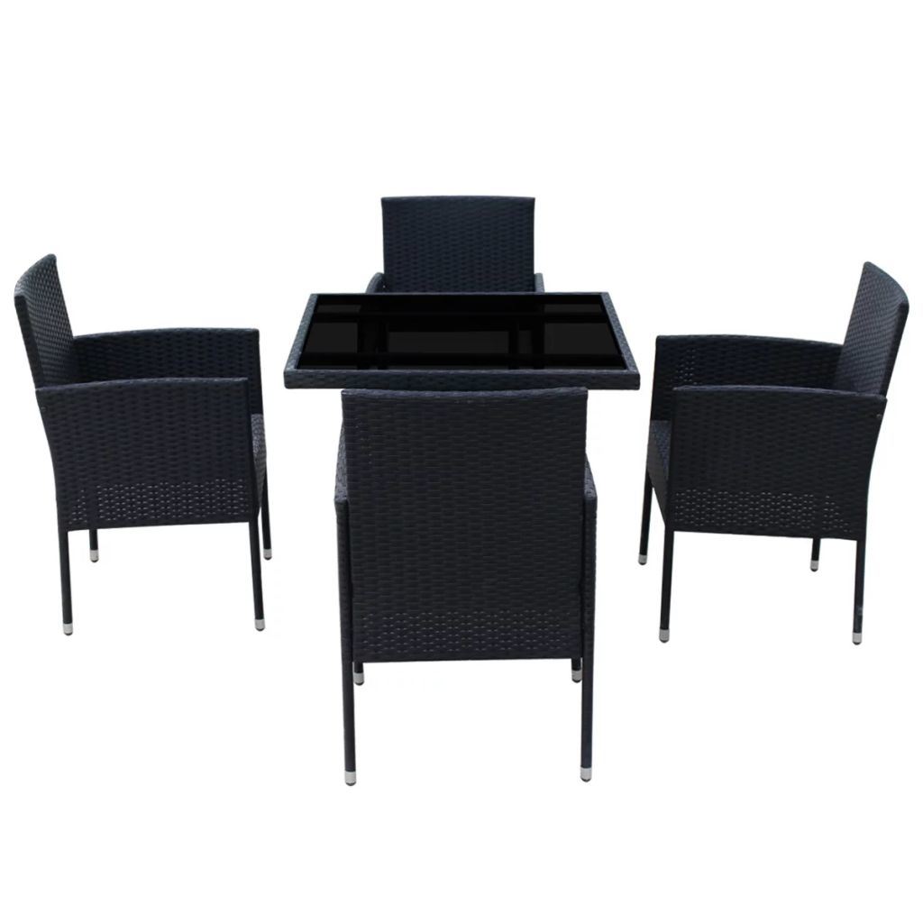 5 Piece Outdoor Dining Set with Cushions Poly Rattan Black - Deals Kiosk