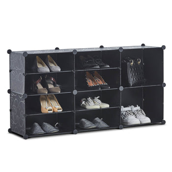 Portable Shoe Rack Organizer 10 Cube Organizer Stackable Plastic Cube Storage Shoe Rack 4 Tier Storage Shoe Cabinet for 18 Pair for Heels, Boots, Slippers RT - Deals Kiosk