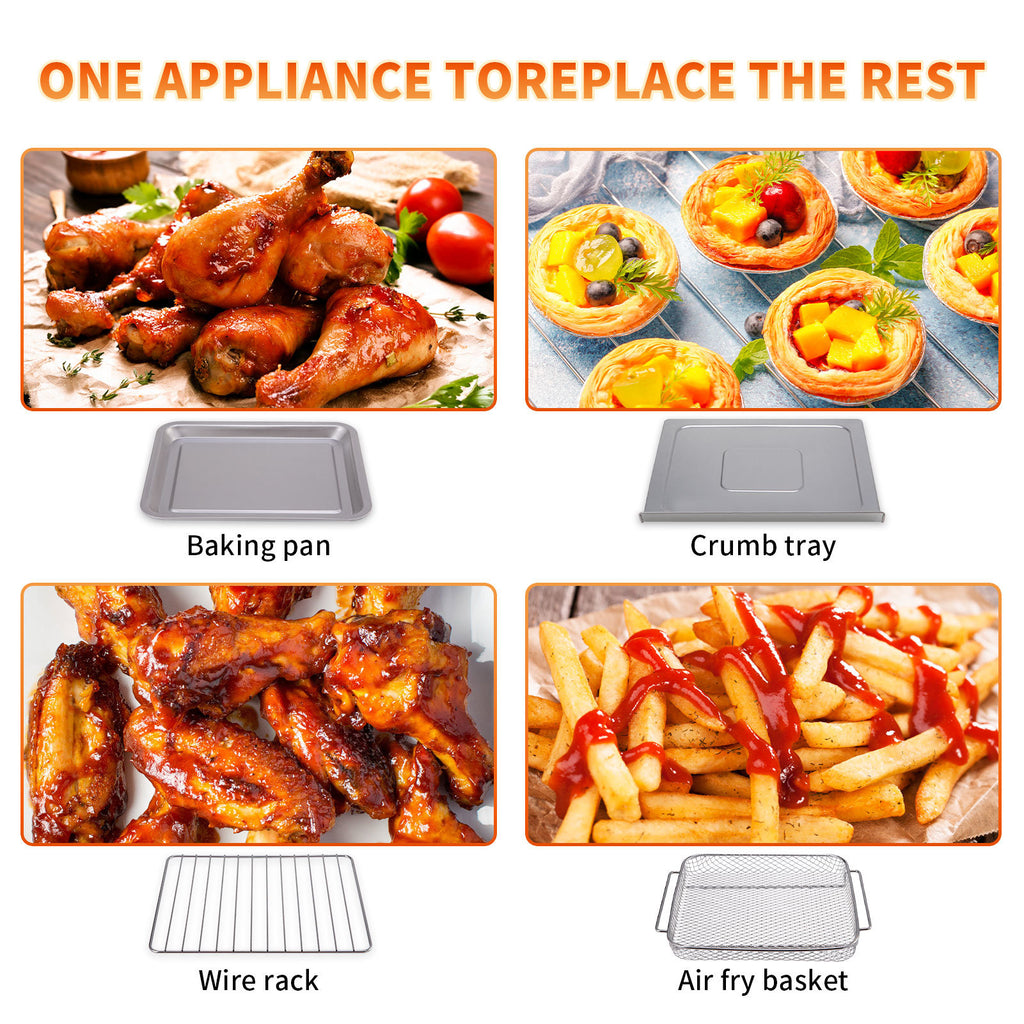 Geek Chef Air Fryer Toaster Oven Combo, 4 Slice Toaster Convection Air Fryer Oven Warm, Broil, Toast, Bake, Air Fry, Oil-Free, Accessories Included, Stainless Steel, Silver - Deals Kiosk