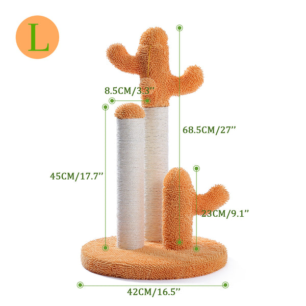 Cat Scratching Post Cactus Cat Scratcher Featuring with 3 Scratching Poles and Interactive Dangling Ball Orange XH - Deals Kiosk