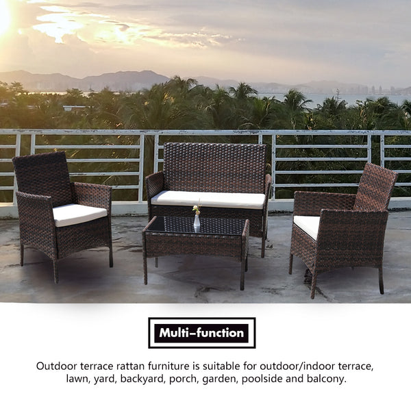 4 Piece Rattan Sofa Seating Set with Cushions - Deals Kiosk