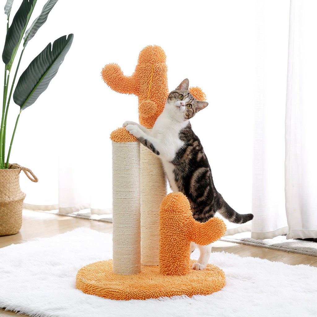 Cat Scratching Post Cactus Cat Scratcher Featuring with 3 Scratching Poles and Interactive Dangling Ball Orange XH - Deals Kiosk