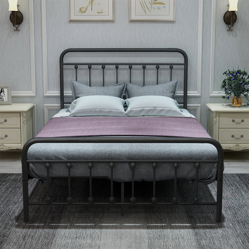 Victorian Vintage Style Platform Metal Bed Frame Foundation Headboard Footboard Heavy Duty Steel Slabs Full Black - Deals Kiosk