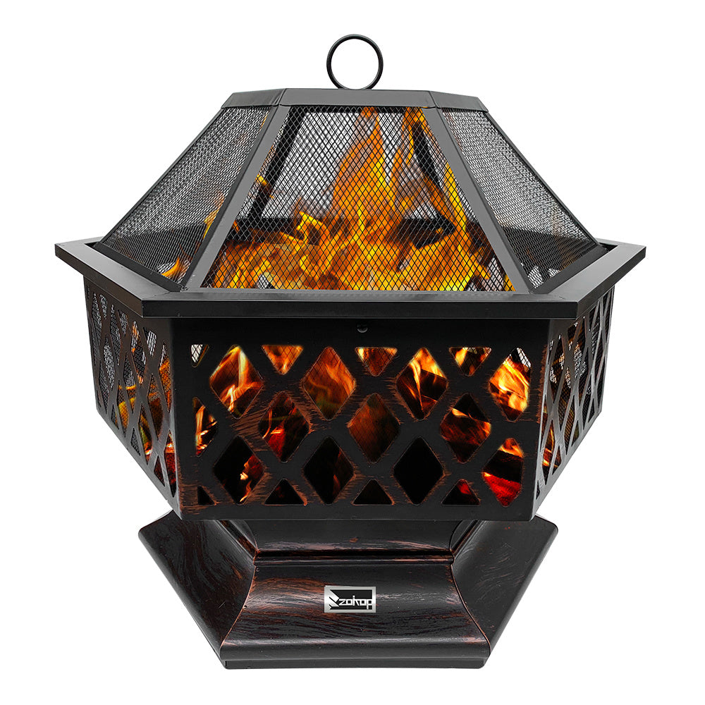 25 inch Steel Fire Pit for Garden, Backyard, Poolside Flame-Retardant Mesh Lid - Deals Kiosk