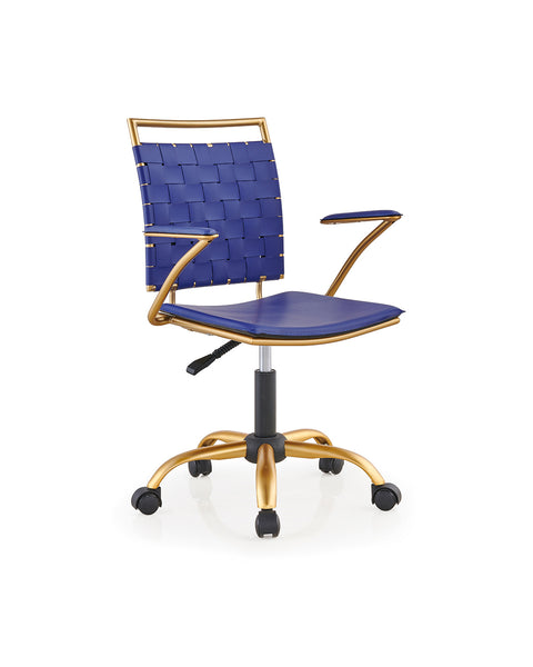 Blue and Gold Office Chair, Mid Back Ergonomic Swivel Computer Desk Chair with Arms, Home Office Blue Chair for Desk - Deals Kiosk