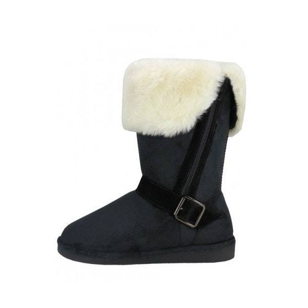 Women's Black 8 1/2" Micro Suede Fold Over Boots with Faux Fur Lining Case Pack 24 - Deals Kiosk