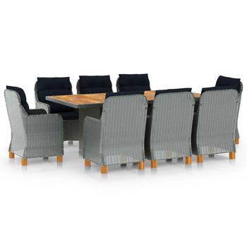 9 Piece Outdoor Dining Set with Cushions Poly Rattan Light Gray - Deals Kiosk