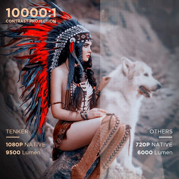 TENKER WiFi Bluetooth Projector, 9500L Native 1080P Projector, Full HD Outdoor Movie Projector Support Zoom/Sleep Timer, 300