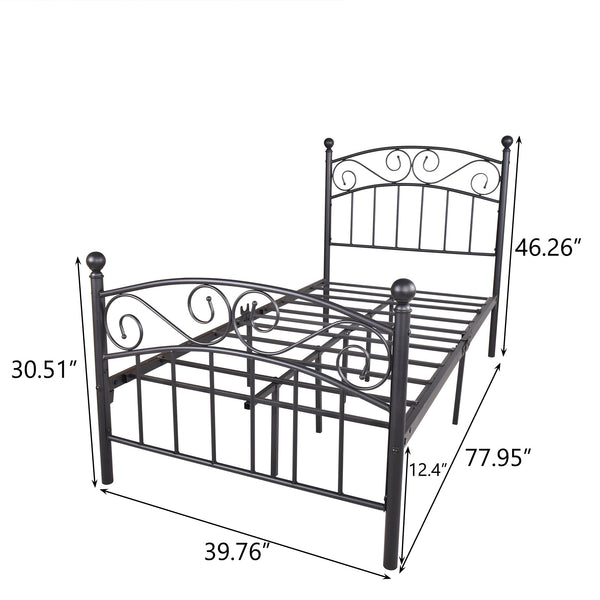 Metal Bed Frame Platform Twin Size with headboard and storage XH - Deals Kiosk