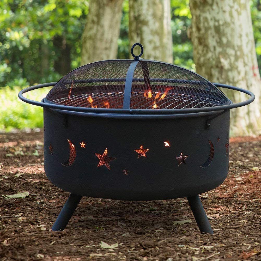 [DO NOT SOLD ON AMAZON]Outdoor Wood Burning Large Fireplace, 32 Inch Steel Round Firepit Bowl with BBQ Grill, Cooking Grate, Spark Screen, Fire Poker, Cover, Portable Fire Pit for Outside - Deals Kiosk