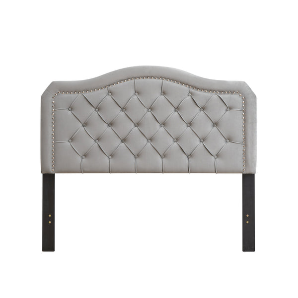 Upholstered Bed Button Tufted with Curve Design - Strong Wood Slat Support - Easy Assembly - Gray Velvet - platform bed - Queen - Deals Kiosk