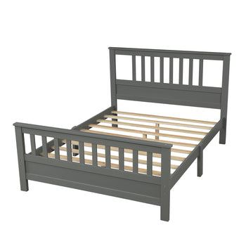 Hard Wood Platform Bed with Headboard Slatted Footboard No Box Spring Needed (Full, Gray)  RT - Deals Kiosk