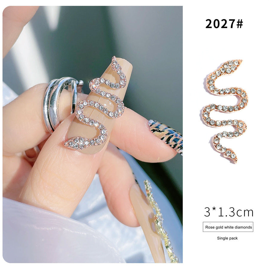 30PCS A Bag New Nail Art Alloy Zircon Snake Rose Gold and Silver Metal Jewelry Nail Diamonds - Deals Kiosk