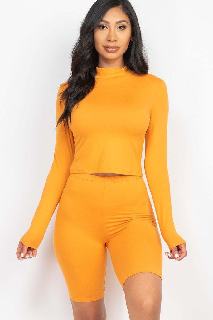 Mock Neck Top & Biker Shorts Set - Deals Kiosk