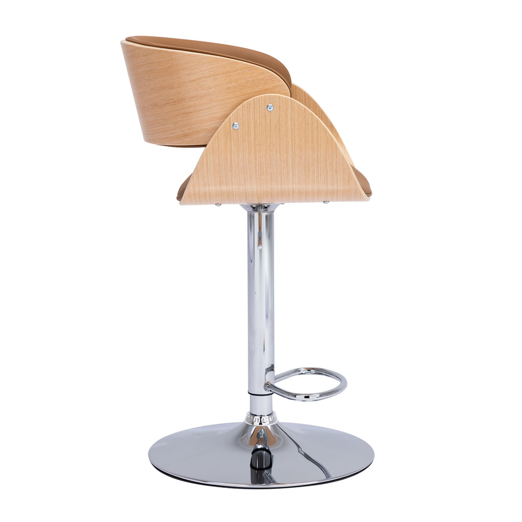 Adjustable/Swivel Bar Stool, PU Leather Ecru Bent wood Bar Chair - Deals Kiosk