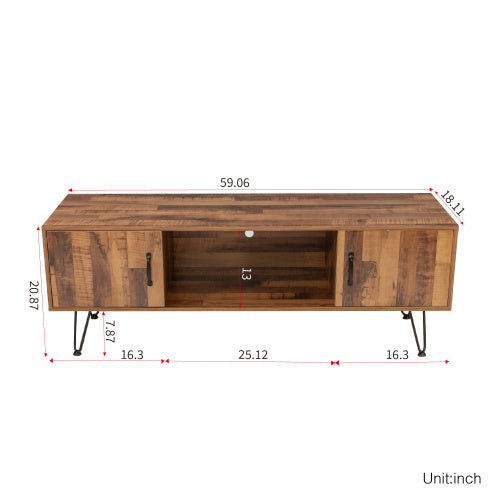 TV Media Stand, 60 inch Wide , Modern Industrial, Living Room Entertainment Center, Storage Shelves and Cabinets, for Flat Screen TVs up to 65 inches in Natural - Deals Kiosk