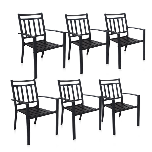 MEOOEM Stackable Patio Dining Chairs Set of 6 Outdoor Metal Patio Bistro Chairs with Armrest - Supports 300 LBS for Garden Poolside Backyard Classical Black - Deals Kiosk
