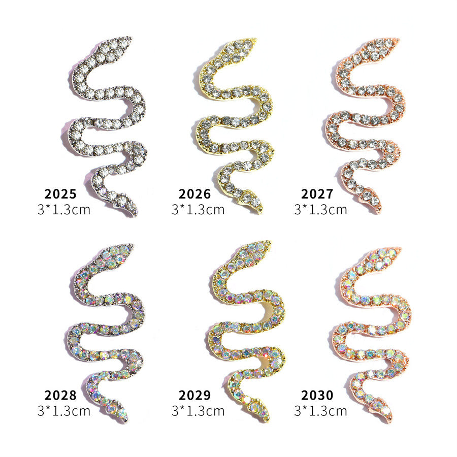 30PCS A Bag New Nail Art Alloy Zircon Snake Rose Gold and Silver Metal Jewelry Nail Diamonds - Deals Kiosk