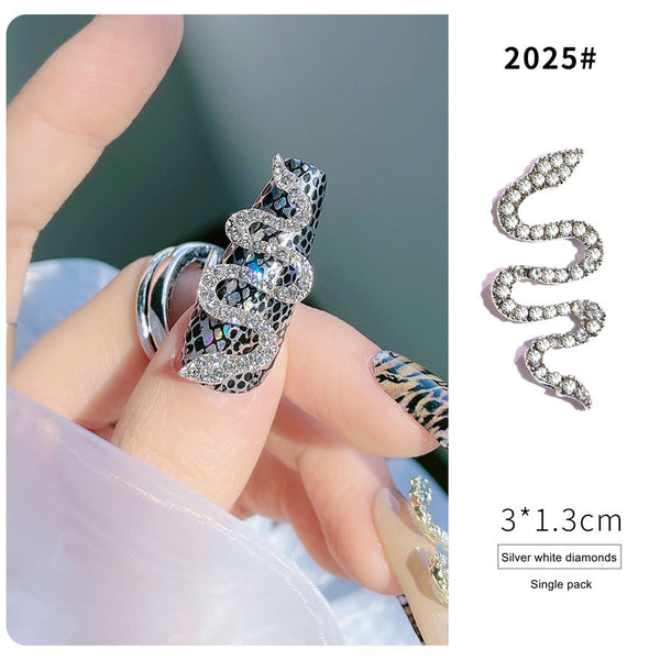 30PCS A Bag New Nail Art Alloy Zircon Snake Rose Gold and Silver Metal Jewelry Nail Diamonds - Deals Kiosk