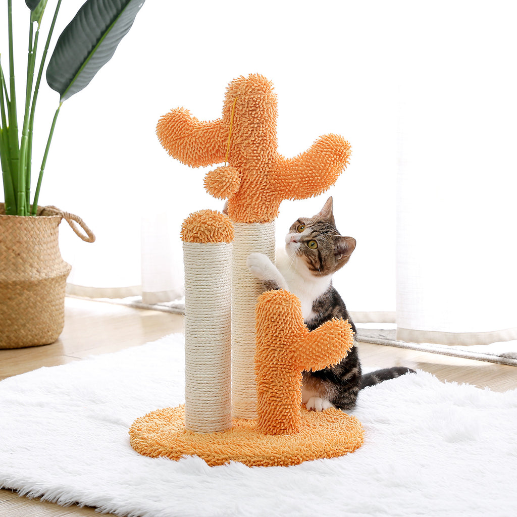 Cat Scratching Post Cactus Cat Scratcher Featuring with 3 Scratching Poles and Interactive Dangling Ball Orange XH - Deals Kiosk