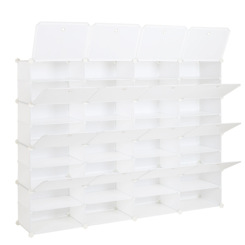 8-Tier Portable 64 Pair Shoe Rack Organizer 32 Grids Tower Shelf Storage Cabinet Stand Expandable for Heels, Boots, Slippers, White RT - Deals Kiosk