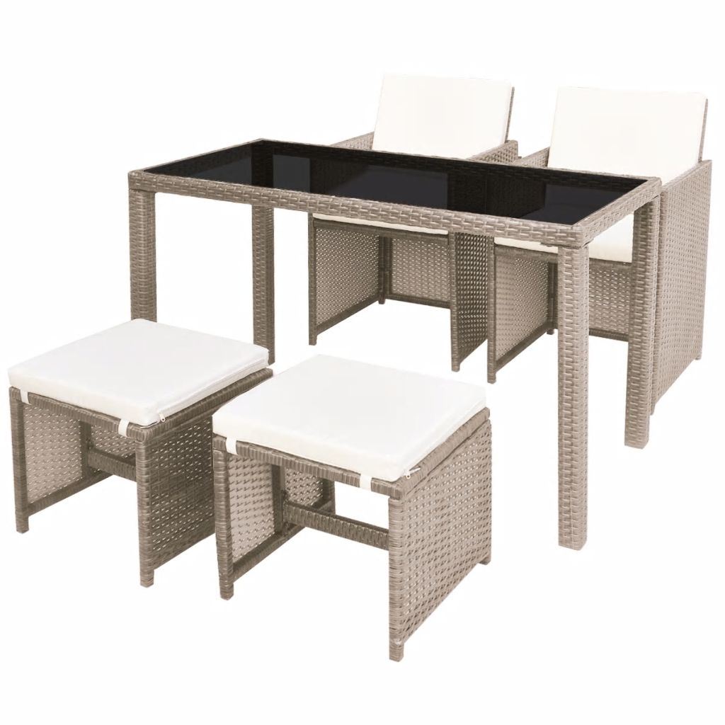 5 Piece Outdoor Dining Set with Cushions Poly Rattan Beige - Deals Kiosk