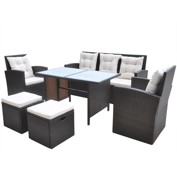 6 Piece Outdoor Dining Set with Cushions Poly Rattan Brown - Deals Kiosk
