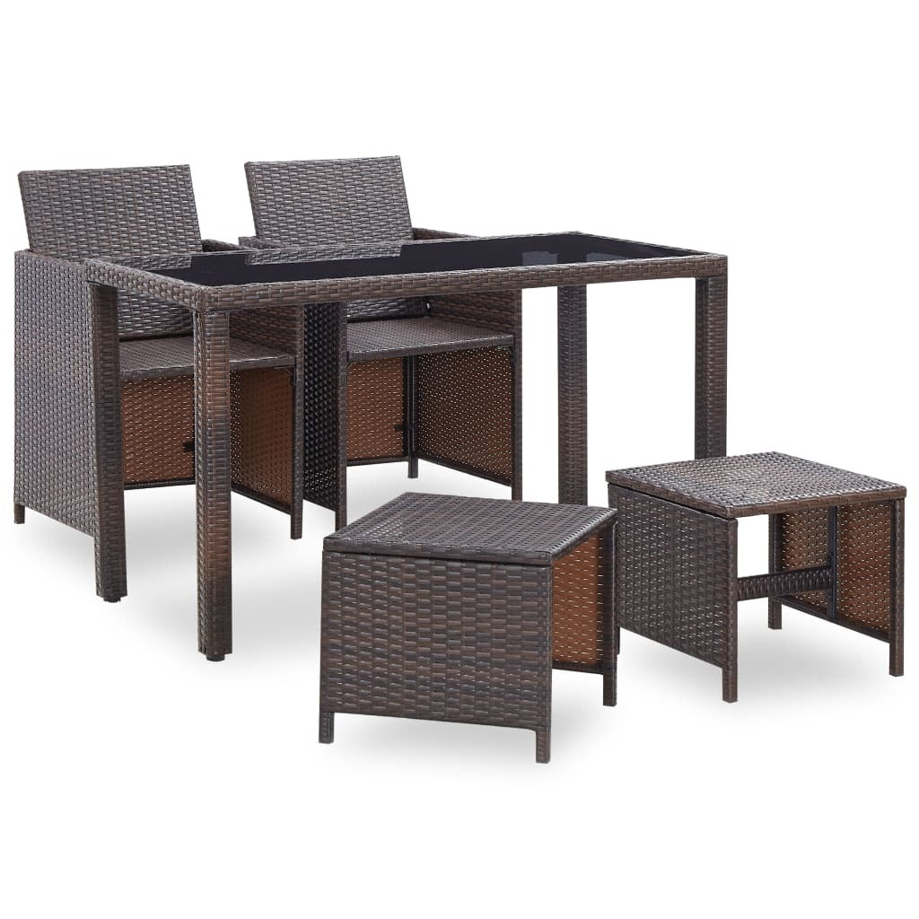 5 Piece Outdoor Dining Set with Cushions Poly Rattan Brown - Deals Kiosk
