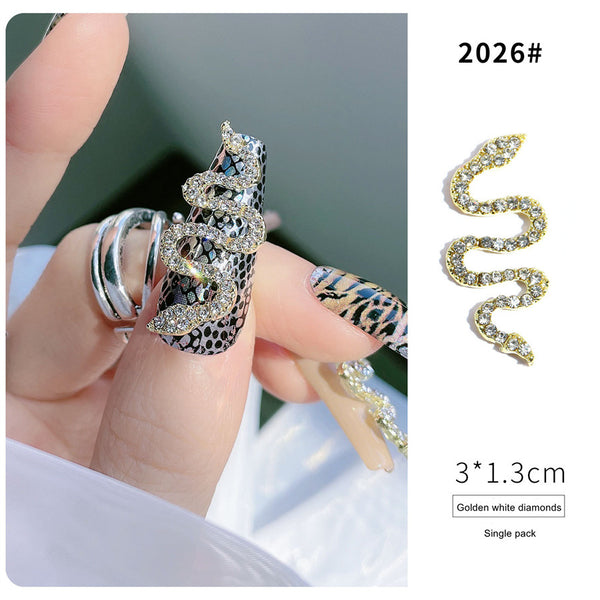 30PCS A Bag New Nail Art Alloy Zircon Snake Rose Gold and Silver Metal Jewelry Nail Diamonds - Deals Kiosk