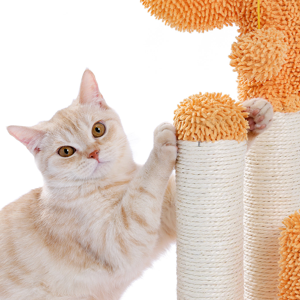 Cat Scratching Post Cactus Cat Scratcher Featuring with 3 Scratching Poles and Interactive Dangling Ball Orange XH - Deals Kiosk