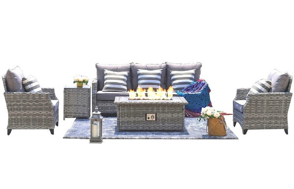 Direct Wicker Fire Pit Table With Chair Rattan Wicker Sofa Set out Door Furniture Garden Set - Deals Kiosk