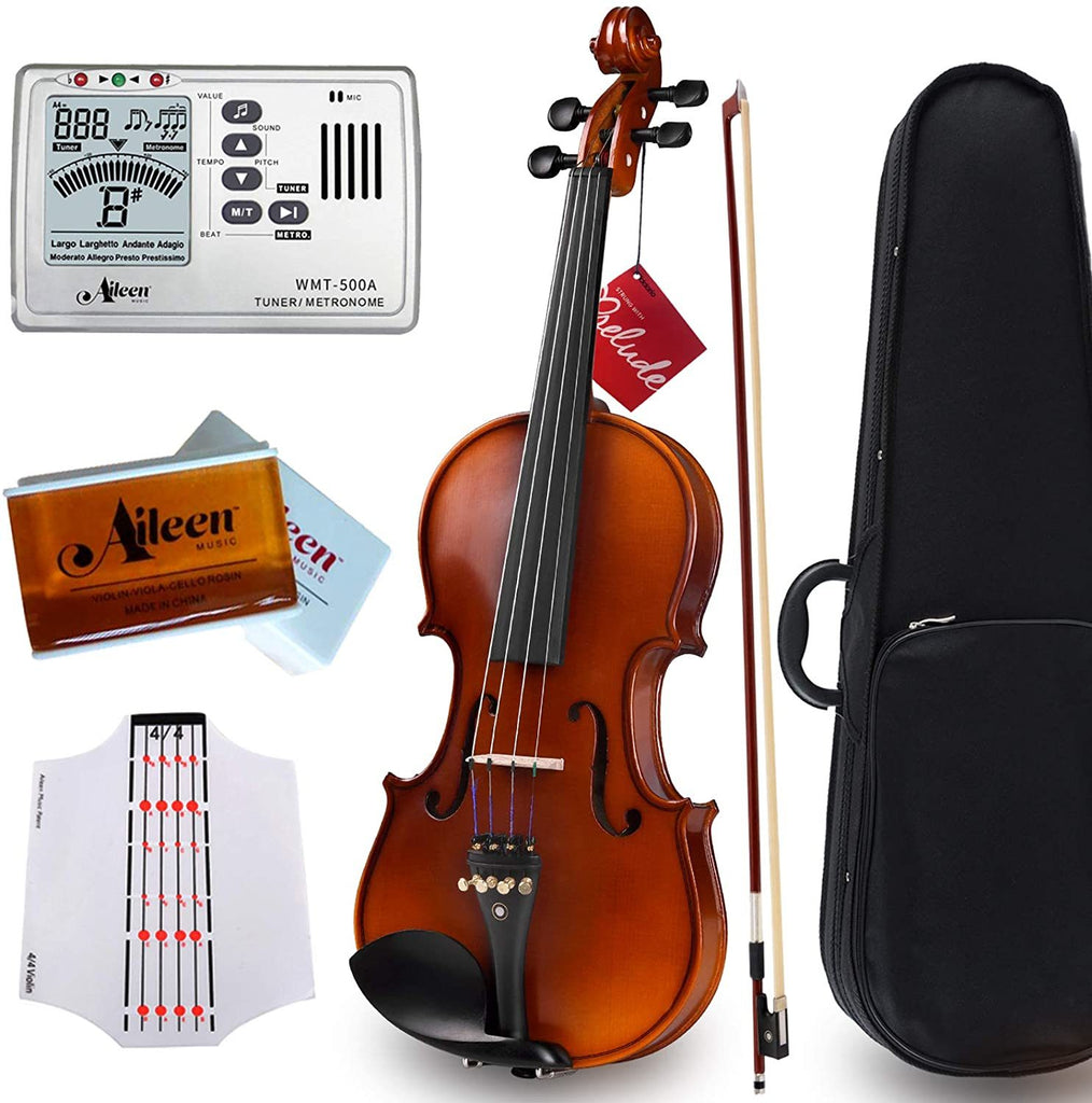 Aileen PREMIUM BEGINNER Series Violin Outfit - 4/4 Full Size Solid Wood Ebony Fitted for Kids Students, Teachers Approved - Deals Kiosk