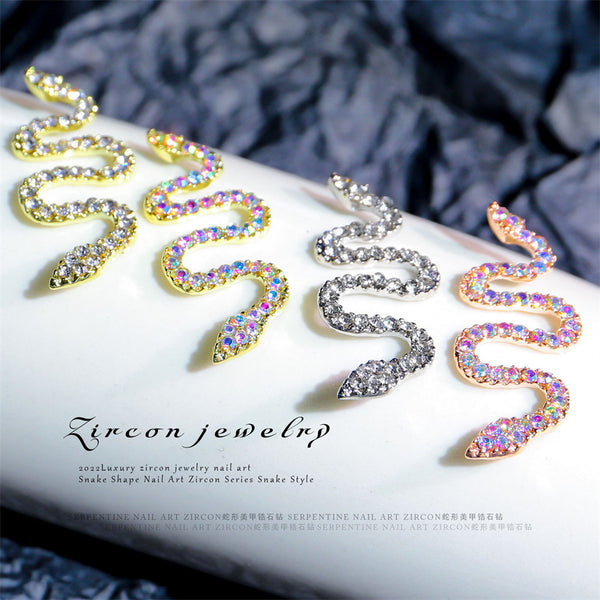 30PCS A Bag New Nail Art Alloy Zircon Snake Rose Gold and Silver Metal Jewelry Nail Diamonds - Deals Kiosk