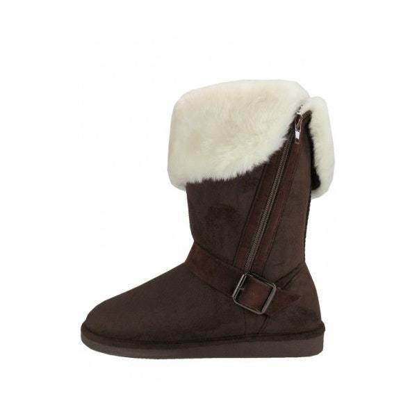 Women's Brown 8 1/2" Micro Suede Fold Over Boots w/Faux Fur Lining (24 pairs) Case Pack 24 - Deals Kiosk